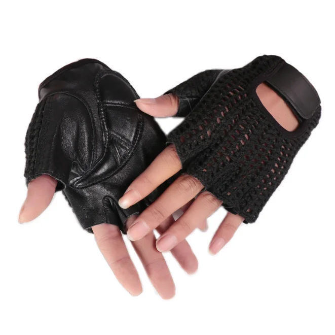 Guanti Senza Dita In Pelle Nera - Per Guida, Palestra, Ciclismo E - Foto 7