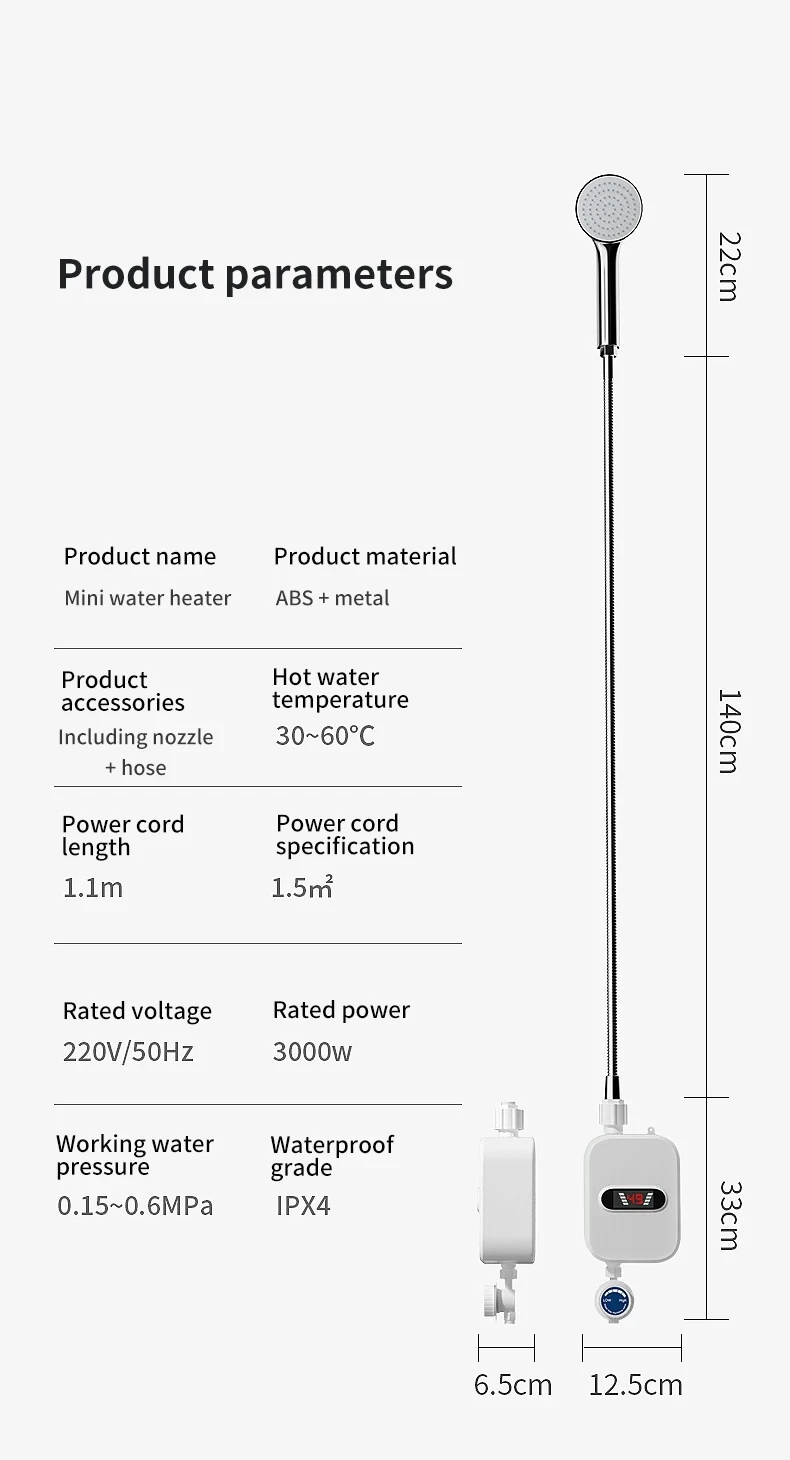 3000w Water Heater Bathroom Kitchen Instant Electric Hot Water Heater
