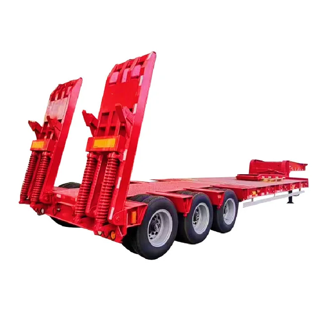 China Tri/3/4 Axles 60 Tonnes 80t 100 Tons Low Loader Heavy Duty Excavator Transport Deck Lowbed Low Bed Semi Trailer for Sale