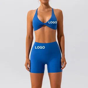 Autumn Women Fitness Sports Gym Activewear Wear Workout 2 Pcs Sets Bra Top and Leggings Logo Short Yoga Set