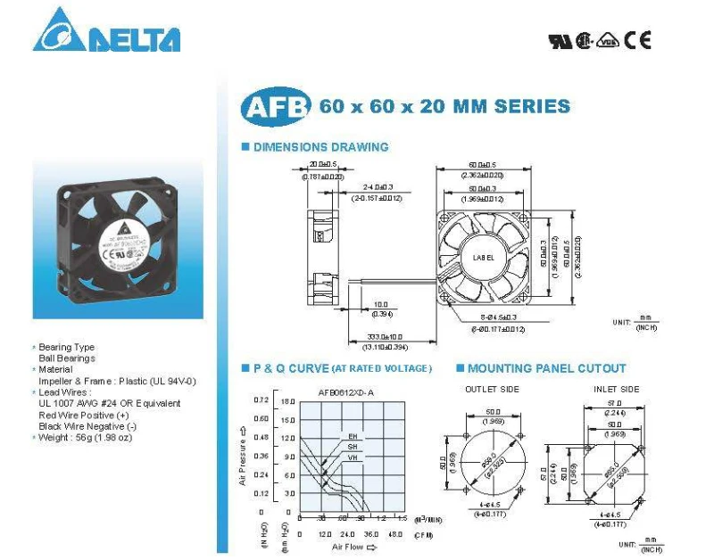 Original electric axial flow cooling fan AFB0612VHD 12V DC cooling fan