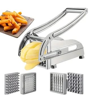 Upgraded Premium Stainless Steel French Fry Cutter Manual Patoto Cutter with Adjustable Blade for Potato Fries