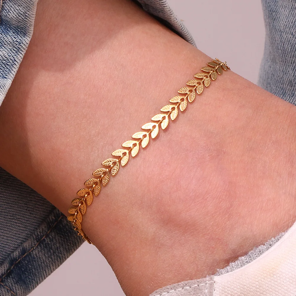 18K Gold Plated Boho Wheat Chain Anklet