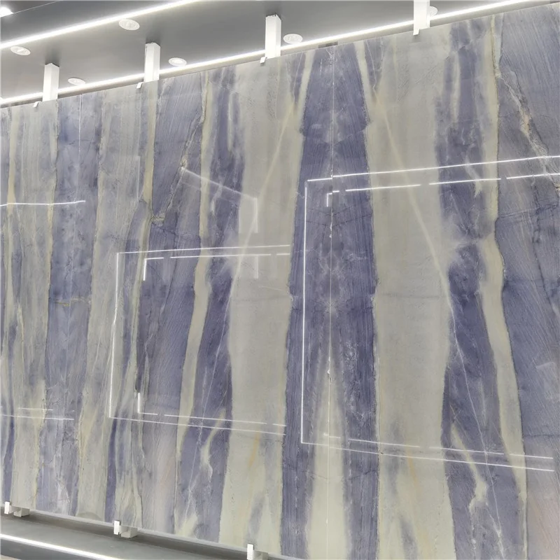 product natural royal spectrolite blue quartzite exotic stone slab book match wall background  decoration-4