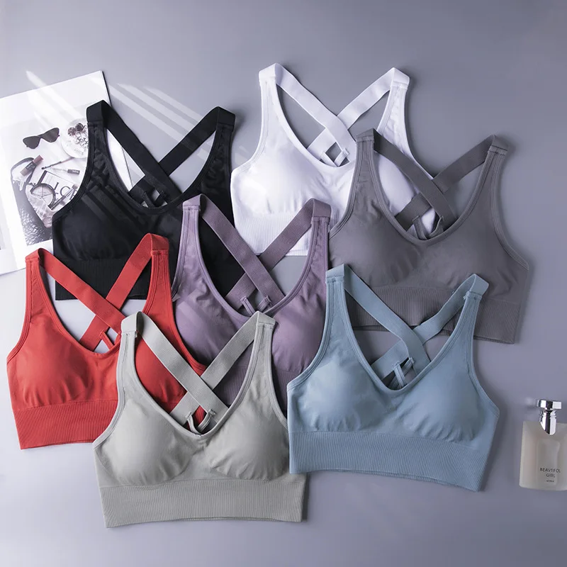 Cross Beautiful Back Push-up Shockproof Breathable High Support Sports Bra No Steel Ring preview
