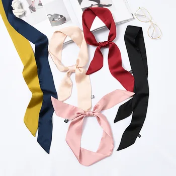 Hong Kong Luxury Style Multifunctional Long Ribbon Double-sided Plain Color Scarf Explosion Style Commute Silk Scarf