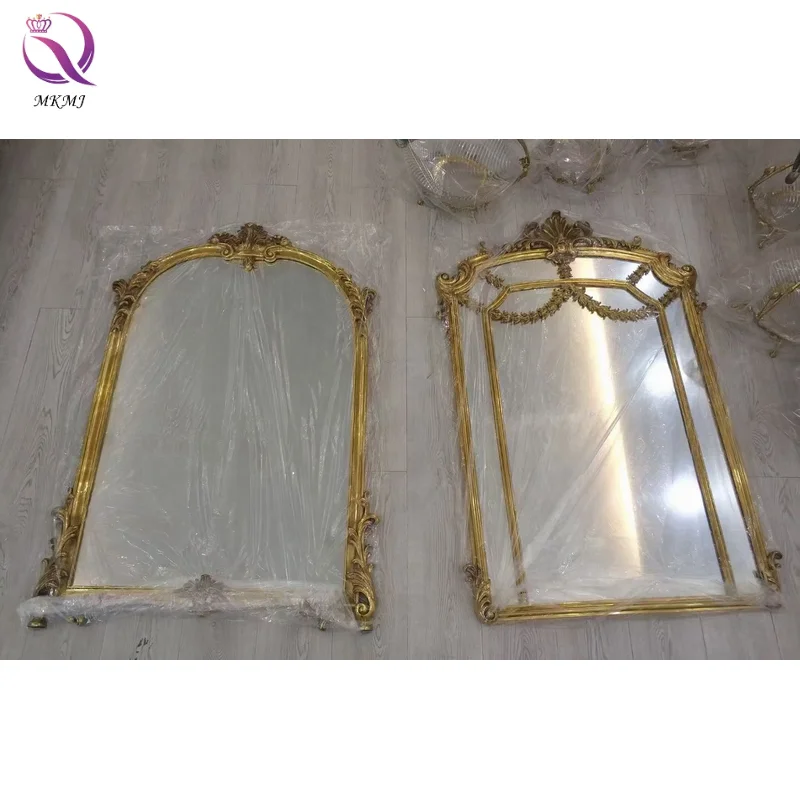 European Brass Carved Pattern Wall Mirror French Palace Decoration American Fireplace Wall Ornaments Gold  for Hotel