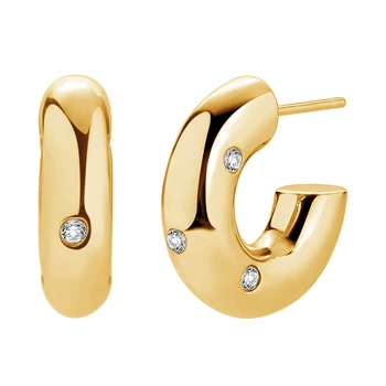 Trendy design for Women Earrings Jewelry 925 Sterling Silver 18K Gold Vermeil Thick Hoop Earrings holika gold earrings