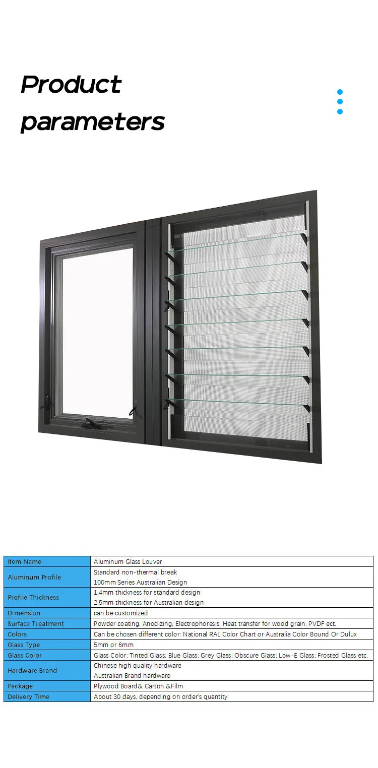 Custom Ajustable Vertical Glass Louvers Aluminium Frame Glass Fixed