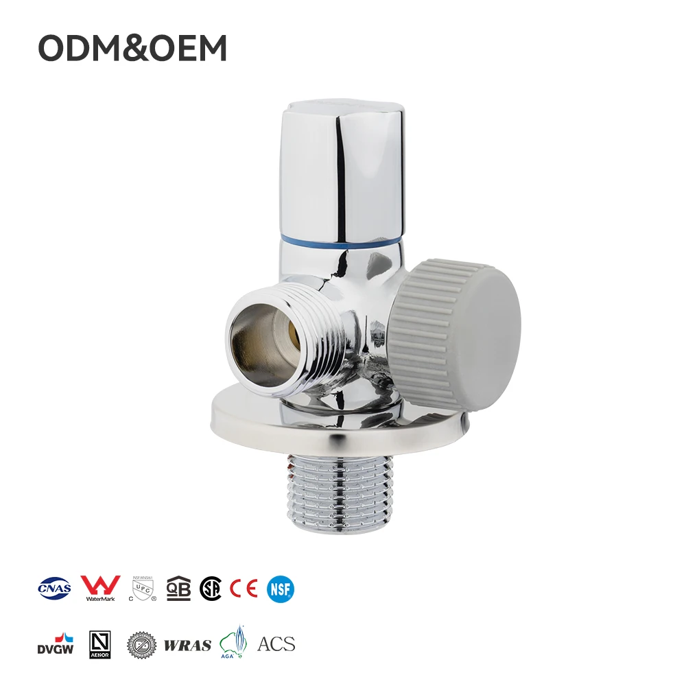 Factory Customized One-in Two-out Brass Angle Valve Zinc Alloy Handle Chrome Finish FKM Sealing High Temp Water Valve