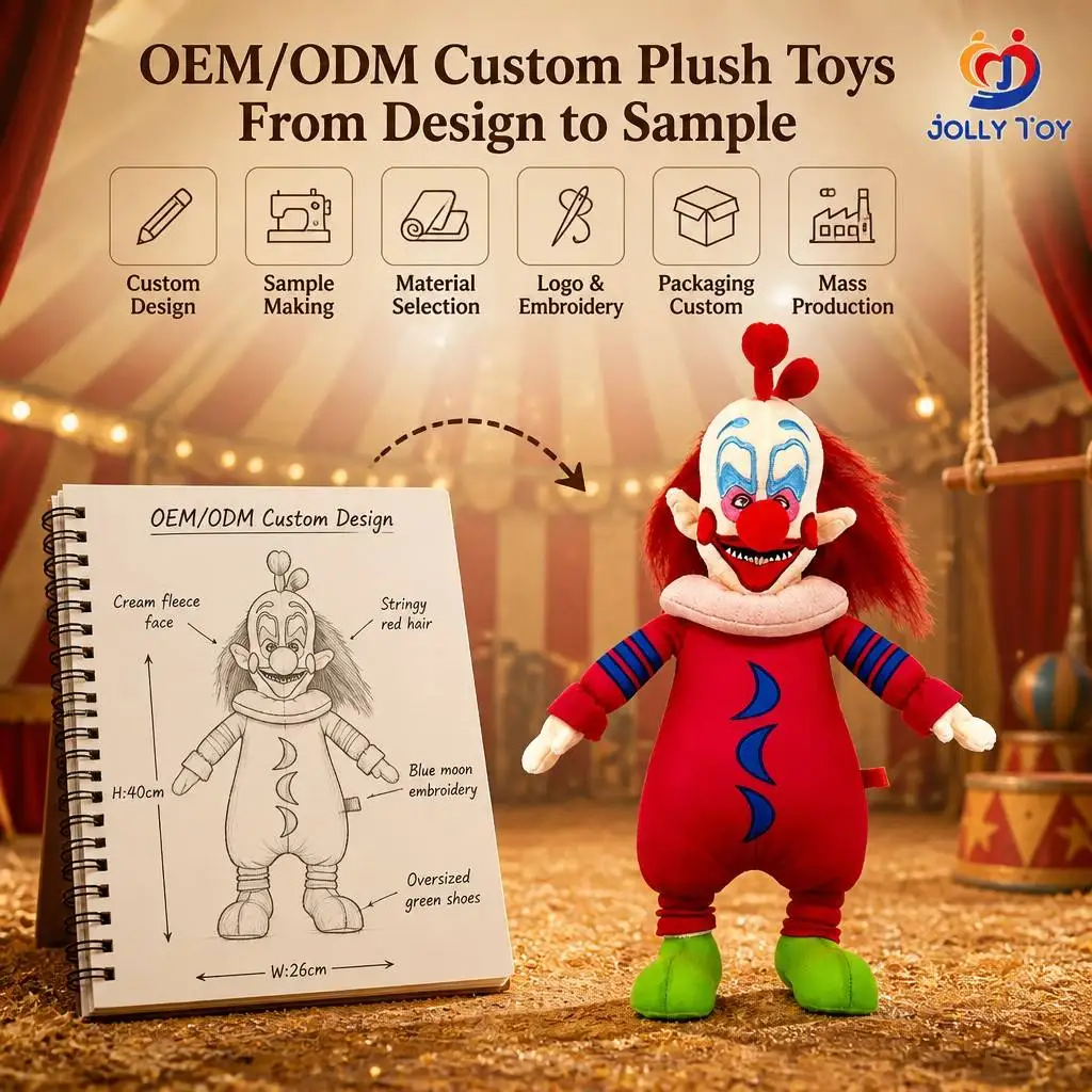 Custom Plush Doll Factory Funny Horror Red Haired Big Nose Circus Clown Characters Plush Dolls Toy