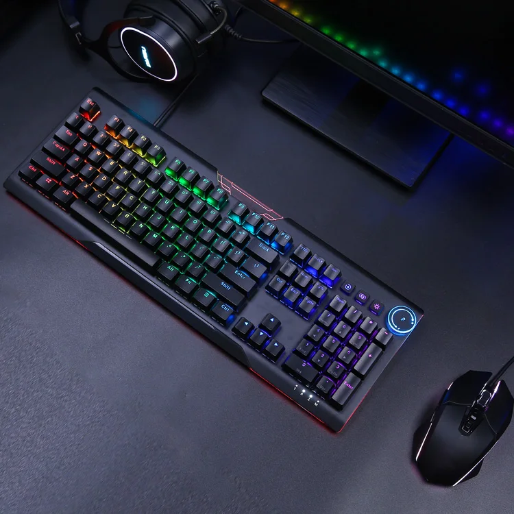 New Design 18-Mode RGB Light 4-Side Illuminated 104 Keys Gaming Mechanical Keyboard