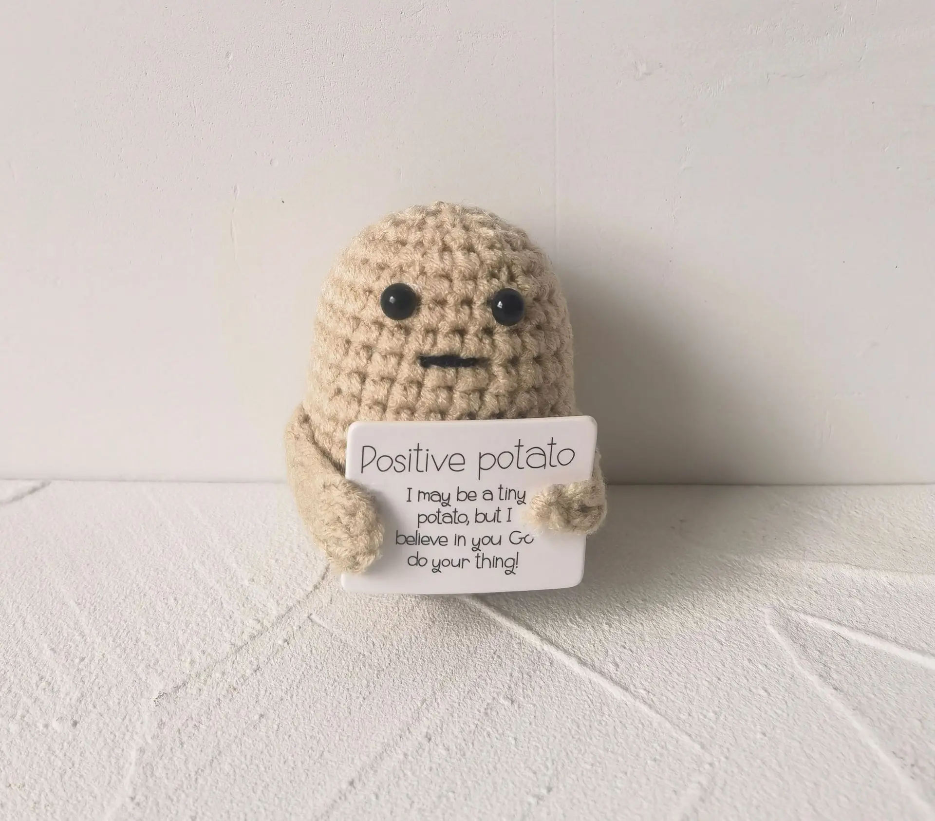 Funny Positive Potato,Cute Wool Knitting Doll with Positive Card