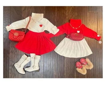 Hot sale kids Valentine's day outfits Baby Girls Cotton Clothes wholesale Boutique Tops + skirt little girls outfits