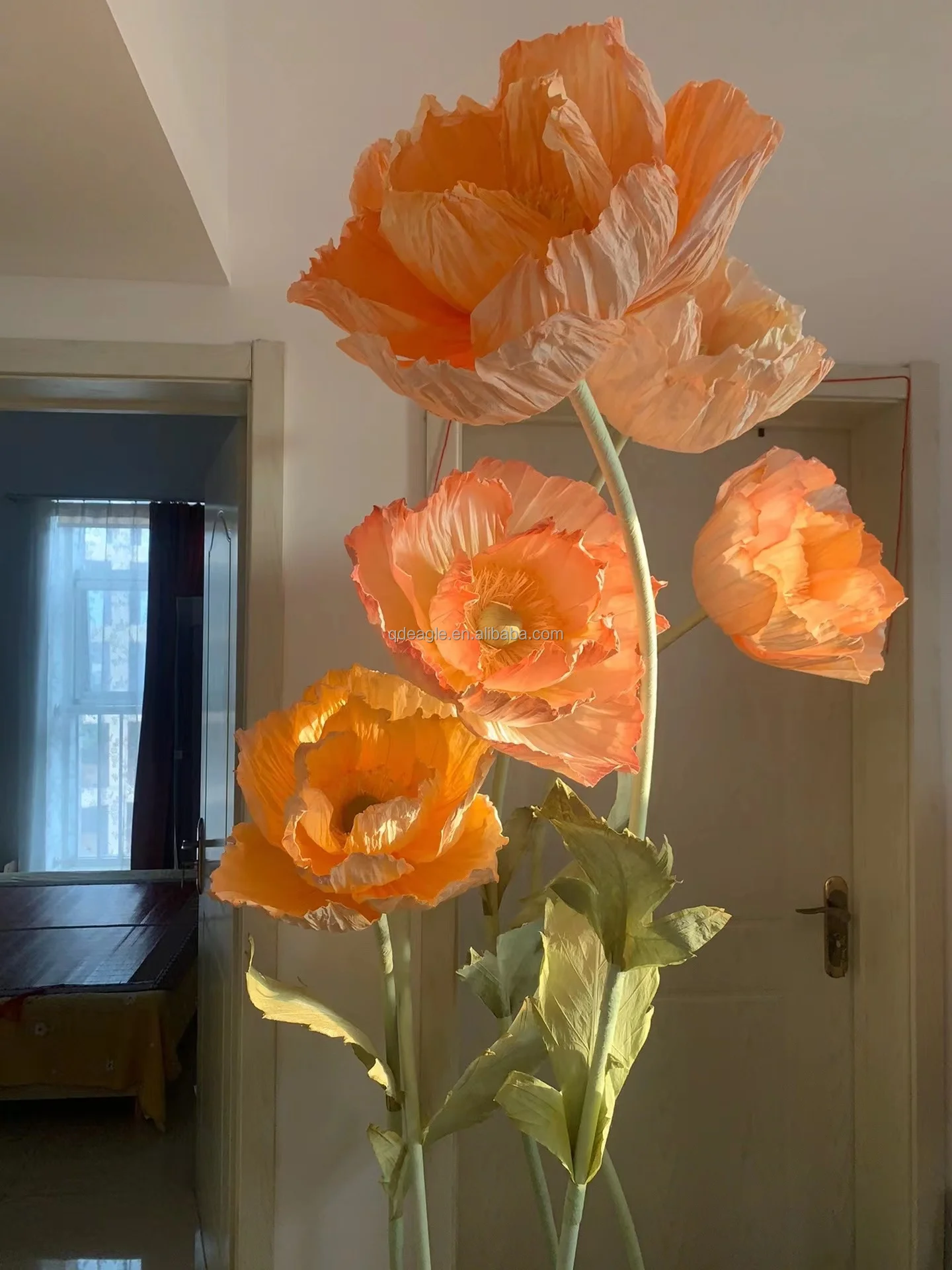 Giant Flowers Bule Color Organza Peony Poppy Artificial Handmade