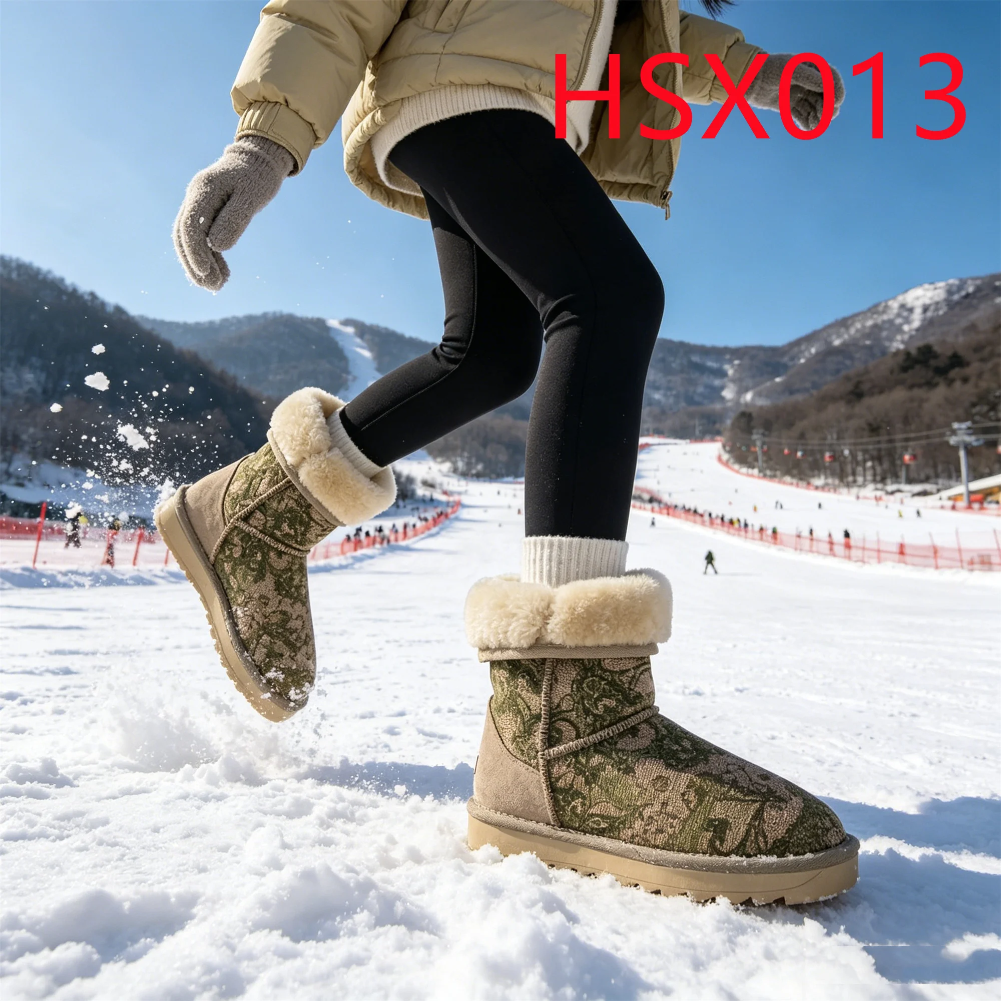 HY,Korean Market Popular Multi-colors Available Lady Snow Boots Winter Vacation Camouflage Canvas Fabric Women Midi Boots HSX013