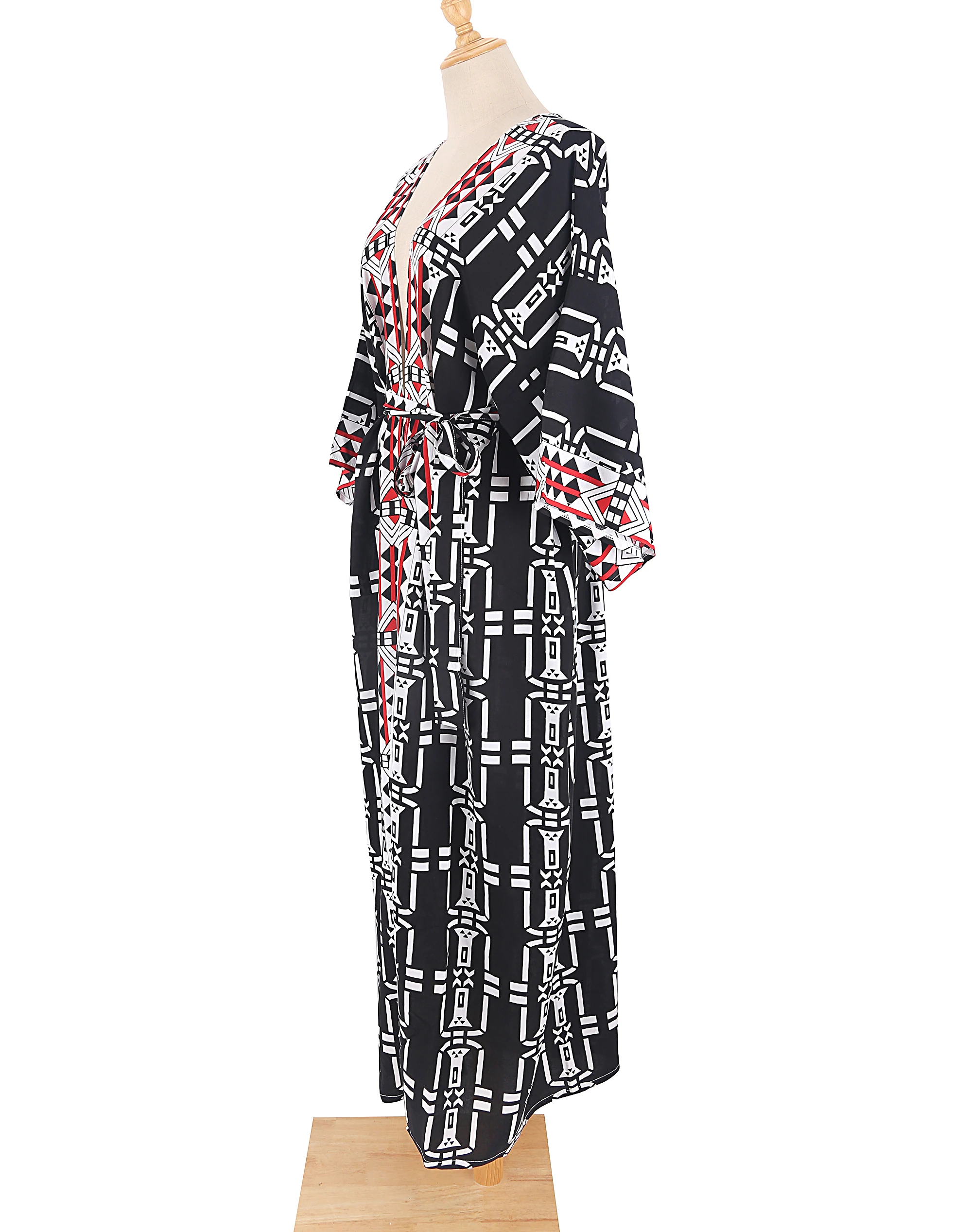 New Stylish Black White Checkered Long Cardigan Beach Wear Kimono Robe ...