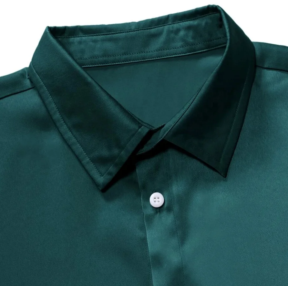 JL-0124A Solid Color Satin Shirts Women Silk Shirt Men Silky Cool Short Sleeve Button up Shirt Mens