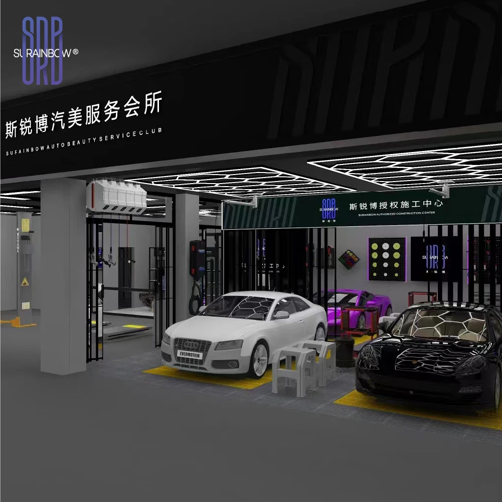 Индивидуальный дизайн светодиодный шестиугольный студийный магазин одежды весь выходной план для магазина по уходу за автомобилем