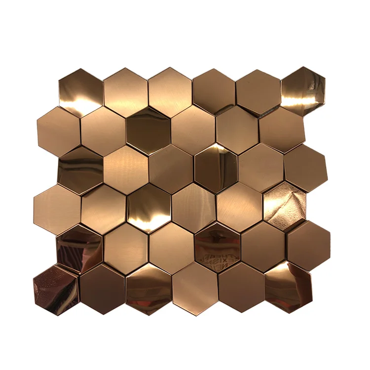 Hexagon Luxury Wall Tiles Glossy Gold Metal Mosaic for Backsplash details