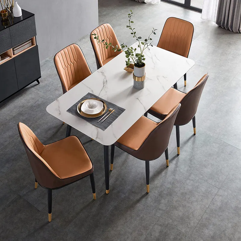 Linsy Luxury Stainless Steel Square Marble Dining Table Set Furniture Imported Modern Dine Room Chaire s Dining Tables JI2R  11234080