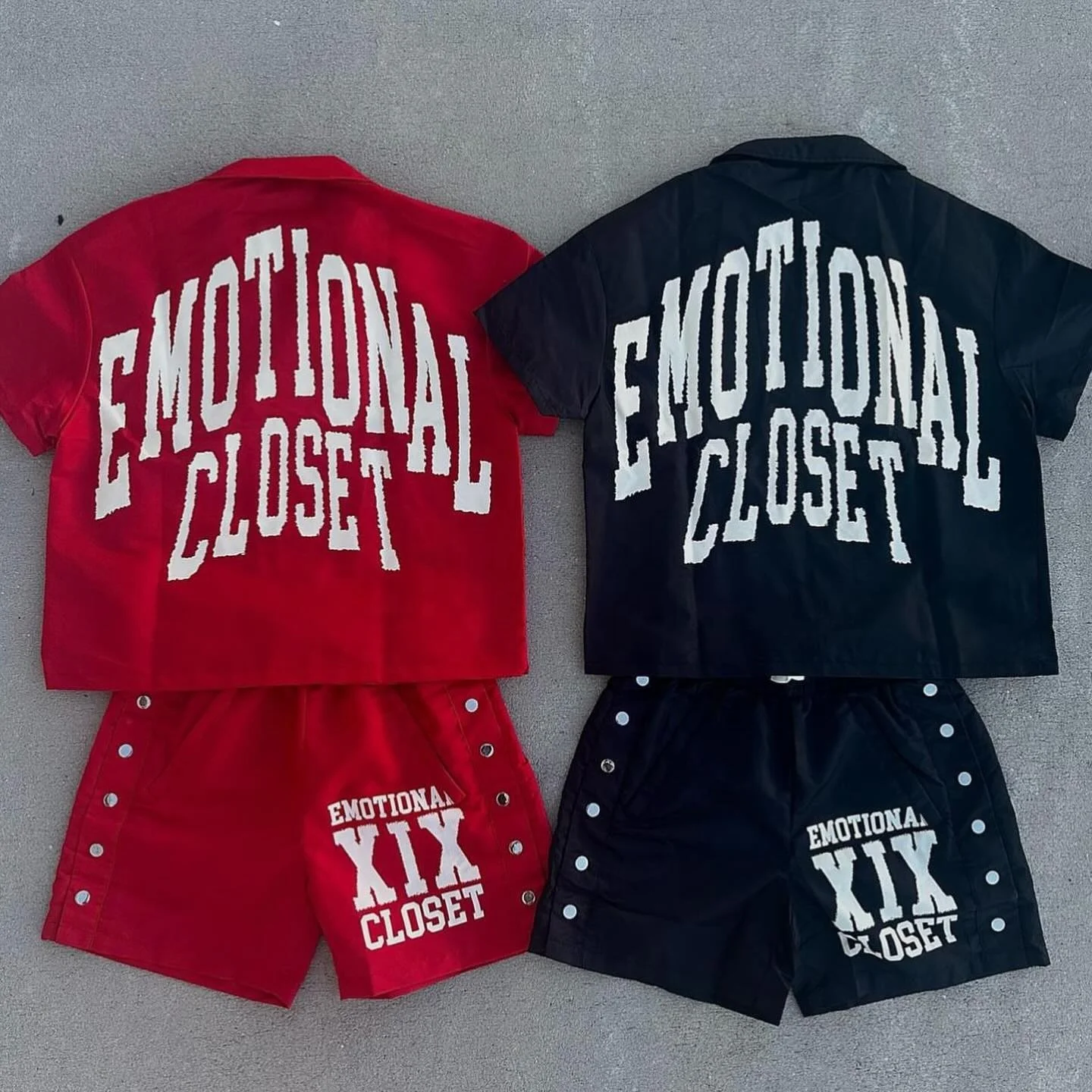 Streetwear Summer 2 Piece Oversized Shirts Set Custom Mens Short Sleeve Lapel Button Shirt and Sweat Shorts Track Suit for Men gallery 2