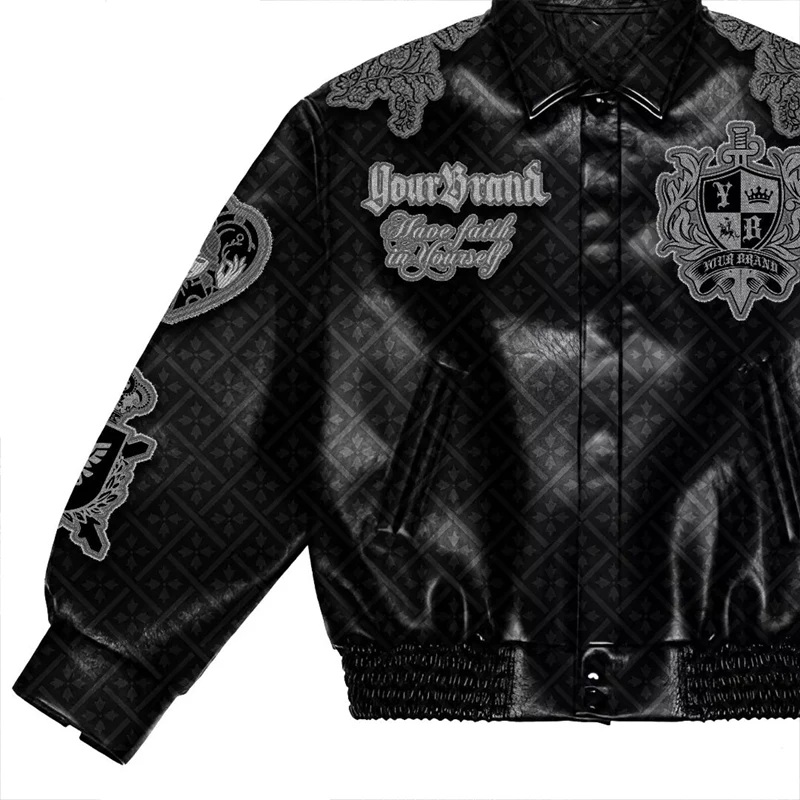 Fashion Motorcycle For Men Custom Chenille Embroidery Men'S Genuine Leather College Varsity Jacket_voghion.com