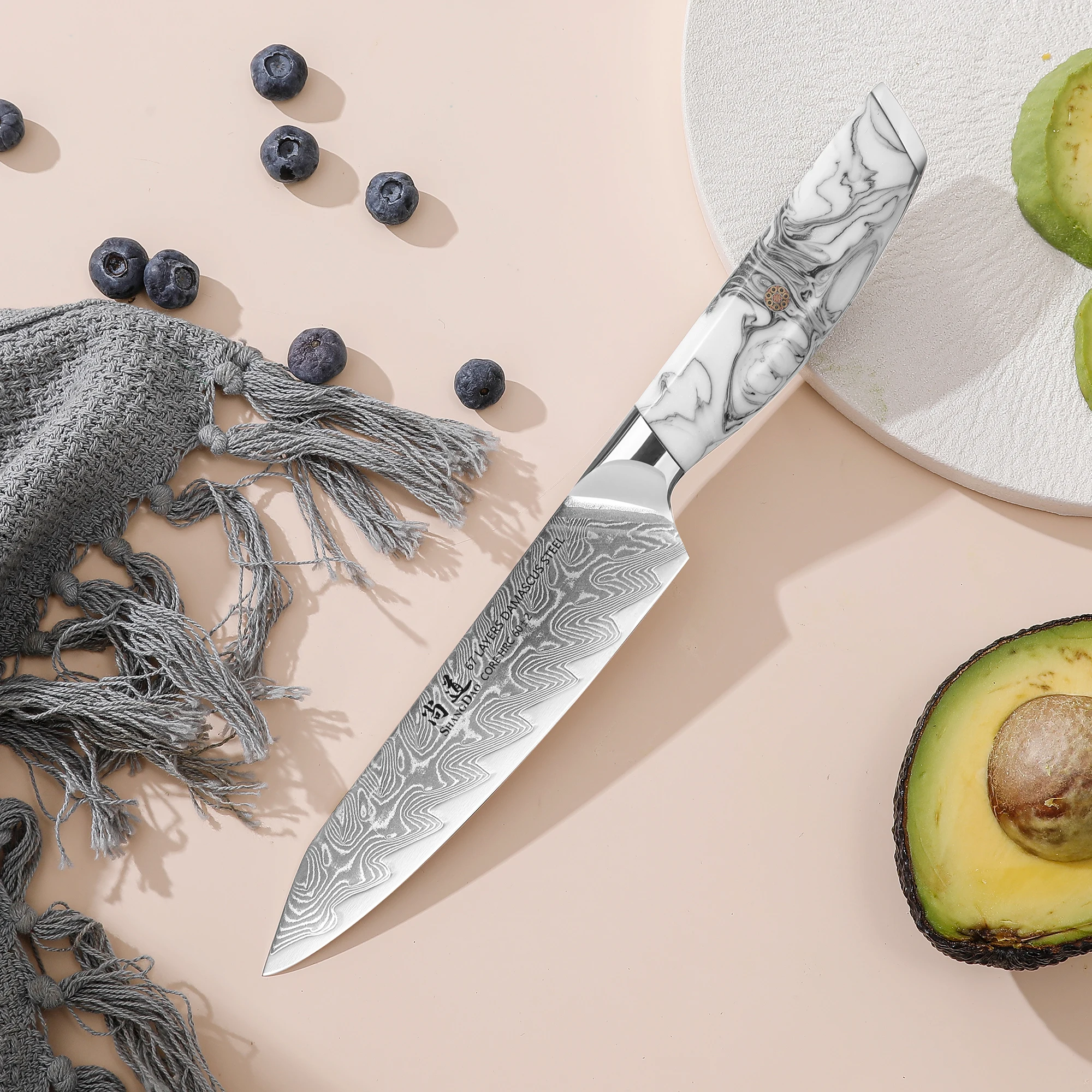 Cuchillo multiusos SHANGDAO de 5 pulgadas, de acero de aleación de Damasco de 67 capas, para cortar frutas con mango ergonómico de resina._voghion.com