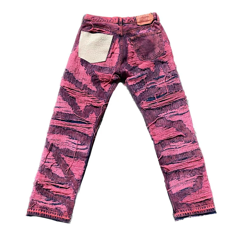 DiZNEW Purple Designer Brand European and American Purple Men's Hole Fashion Cloth Brand Letter Stretch Jeans manufacture