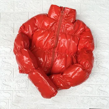 Fashion Winter Patent Leather Bubble Coat Women Zipper Waterproof Cotton padded Red Puffer Jacket Woman Parkas Plus Size