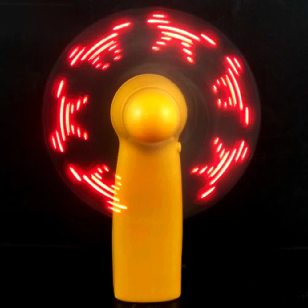 Led Custom Message Mini Handheld Fan Electric Led Light up Fan Programmable Led Flashing Message Mini Fan