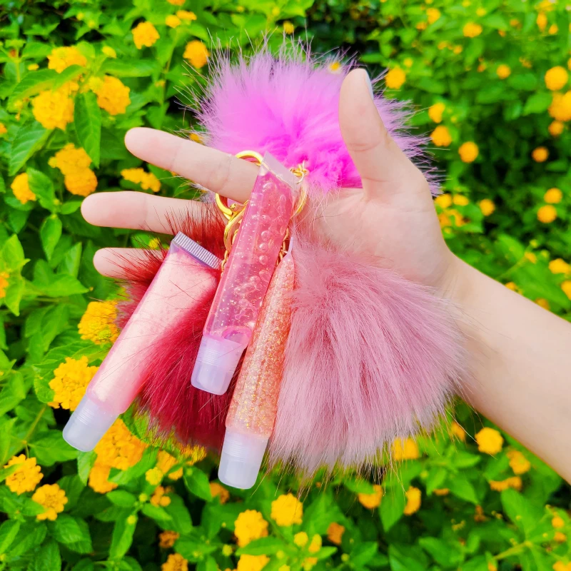 
 Блеск для губ, база, частная торговая марка, прозрачный фруктовый брелок, плюшевый помпон, фруктовый вкус, макияж, веганский блеск, оптовая продажа, масляный блеск для губ  