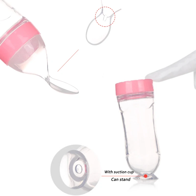 Baby Silicone Feeding Bottle Spoon Baby Food Feeder with Standing Base for  Infant Dispensing and Feeding (Yellow)