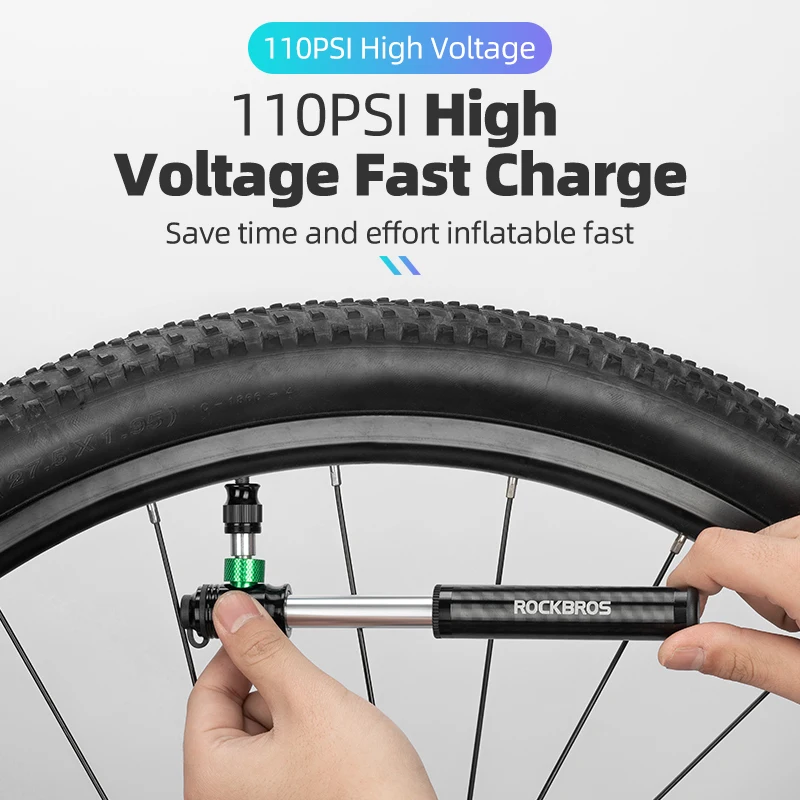 ROCKBROS Bicycle Tire Mini Hand Pump Portable 110PSI High Pressure Co2 Bike  Pump