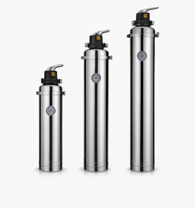 bộ lọc nước siêu lọc (UF) bằng thép không gỉ 316, vỏ bọc hợp kim titan, chức năng xả ngược thủ công/tự động, lưu lượng 3500–6500 L/giờ dành cho biệt thự