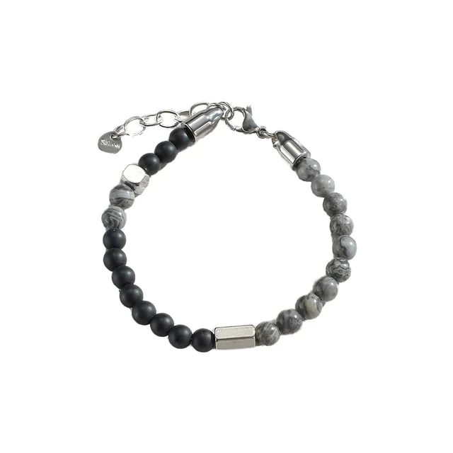 Men's Stainless Steel Chain Bracelet Natural Stones Beads Popular Minimalist Fashion Jewelry Personalized Natural Stone Bracelet
