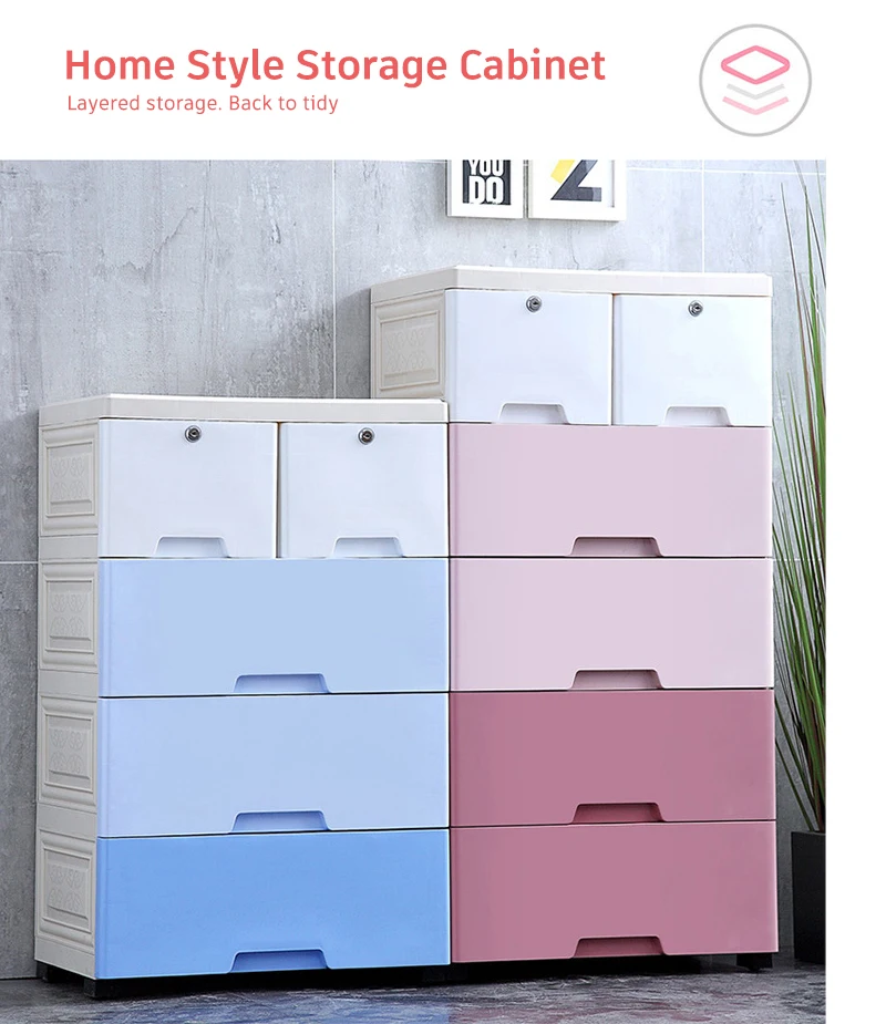 Custom Living  Room Multi functional Multi layer drawer plastic cabinet storage 5 drawers with wheels