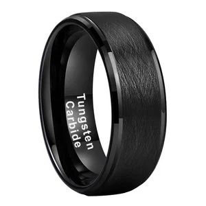 Coolstyle Jewelry 8mm Stepped Beveled Brushed Black Tungsten Ring for Men Women Fashion Engagement Wedding Band Comfort Fit