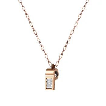 Loftily Stainless Steel Gold Whistle Rhinestone Diamond Pendant Chain Necklace Jewelry for Girls