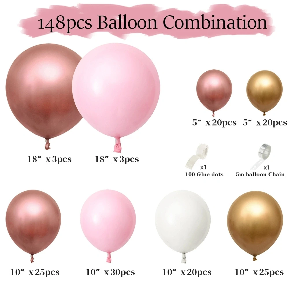 Hot Sells Custom Themed Balloon Chain Diy Ballon Garland Arch Kit 100 Pcs White Pink Rose Gold