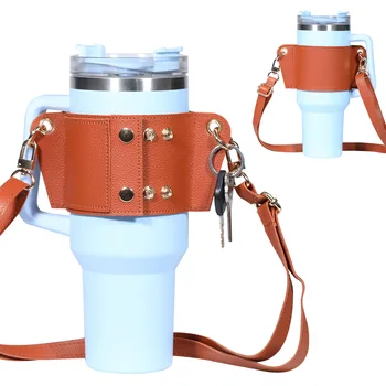 Adjustable Strap 40oz Leather Ice Cup Sleeve Accessory for Stanley Mug Cross-Border Bar Accessories