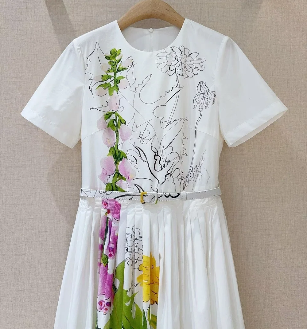 white dress with green leaves Adaline Green & White Palm Leaf Midi Dress