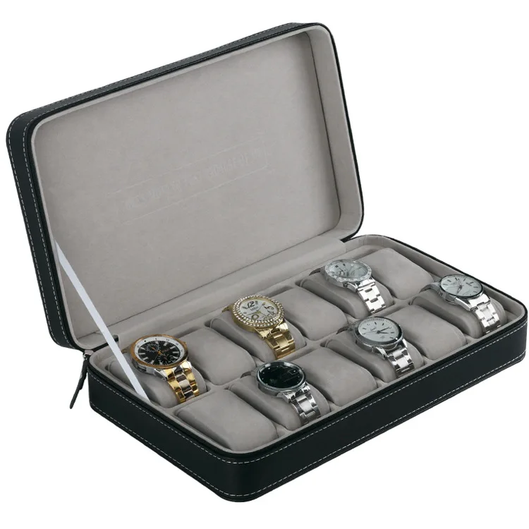 Blesiya Black Leatherette with Stitch Zipper Box Wristwatch Storage 12 Slots 
