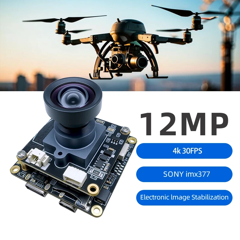 USB 4K IMX377 CMOS Sensor Zoom 12MP Camera Module with EIS FPV Document Camera Module for Drones