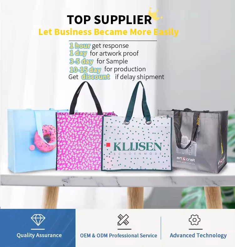 OEM/ODM Eco Friendly RPET Non Woven Grocery Tote Fabric Shopping Bag Custom Laminated Nonwoven factory