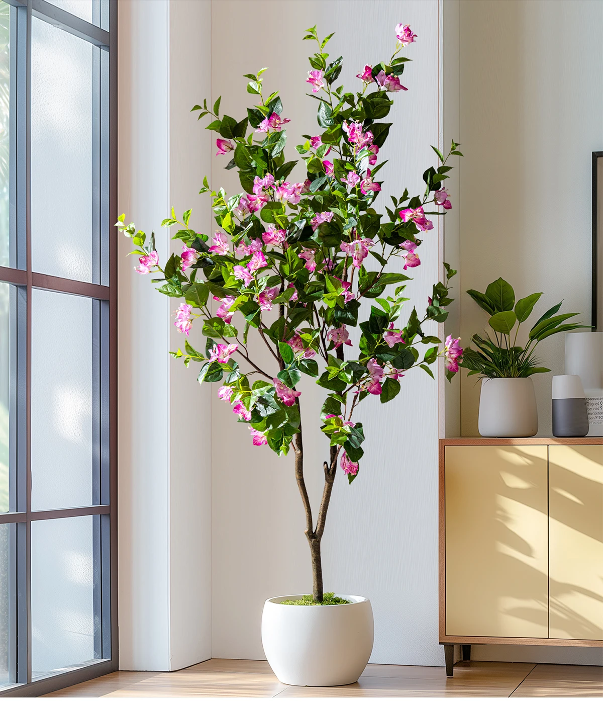 Natural Style Home Office Decor Artificial Bougainvillea PVC Green Plastic Pot Real Touch Leaves Artificial 180cm Fabric Wedding manufacture