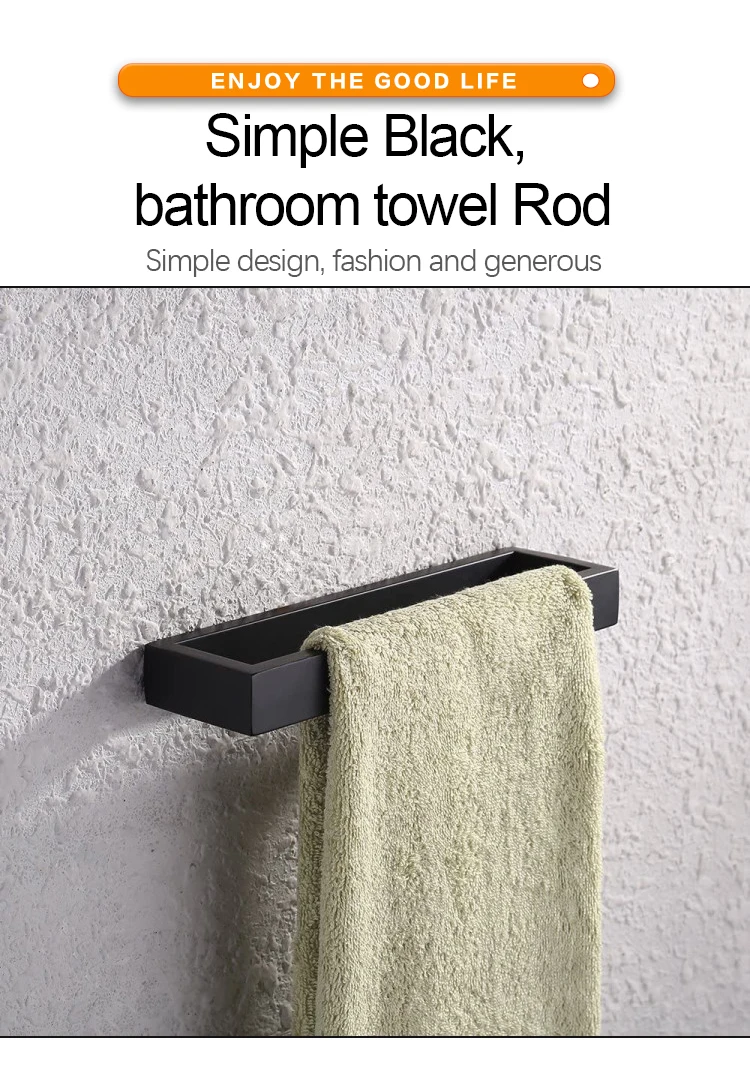 High Quality Matte Black Stainless Steel Single Towel Bar Bathroom Wall