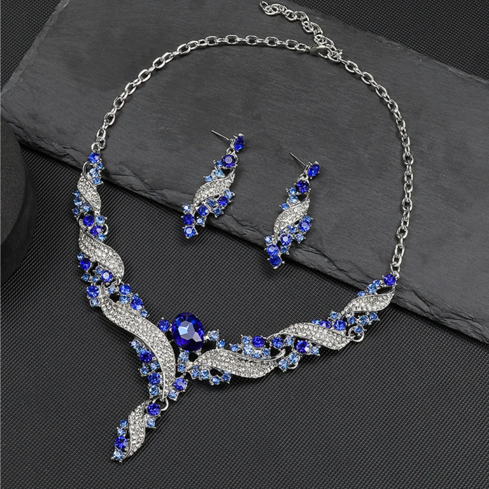 Women Jewelry Sets Luxury Shiny Rhinestone Crystal Necklace Earrings Sets for Wedding Br aperçu 6