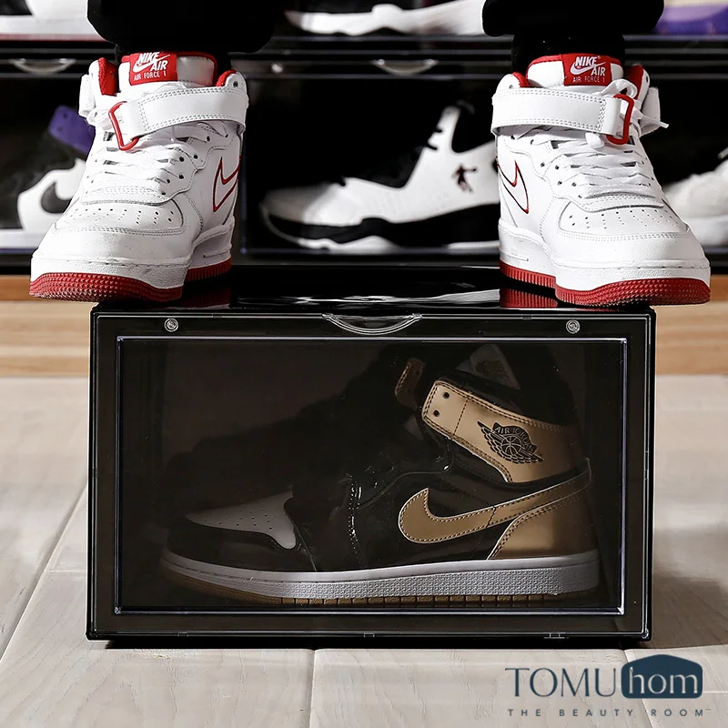 TOP Custom Stackable Container Dustproof Acrylic Shoe Storage Box Transparent Display Case Shoes Plastic Sneaker Box  with logo