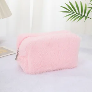 custom logo Portable Foldable Double Layer Travel Makeup Bag Plush Square Fluffy Cosmetic Zipper Women's Classic Letter Design